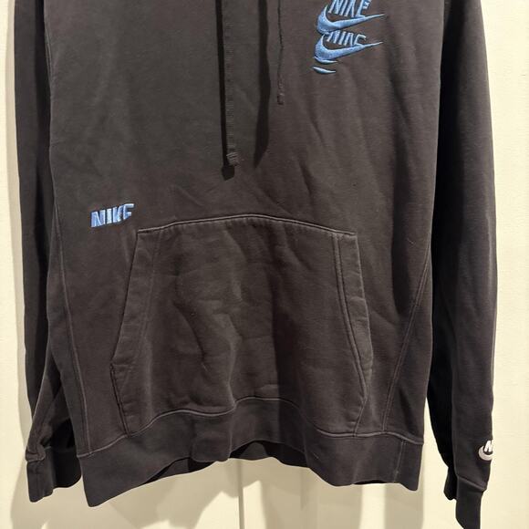 Nike Hoodie Mens Small Black Blue Swoosh Logo DM6873-010 Embroidered Pullover - Picture 4 of 16